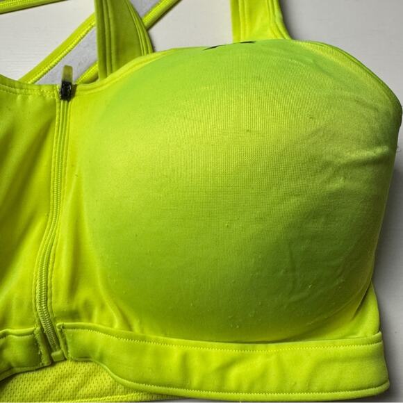 Under Armour Bright Neon Athletic Sporty Logo Cross Strap Sports Bra Sz L - Picture 10 of 11